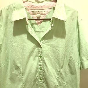 Pink and green TH button down short sleeve